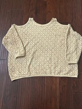 Light Cream Crochet Open-Knit Women's Cover Up Top
